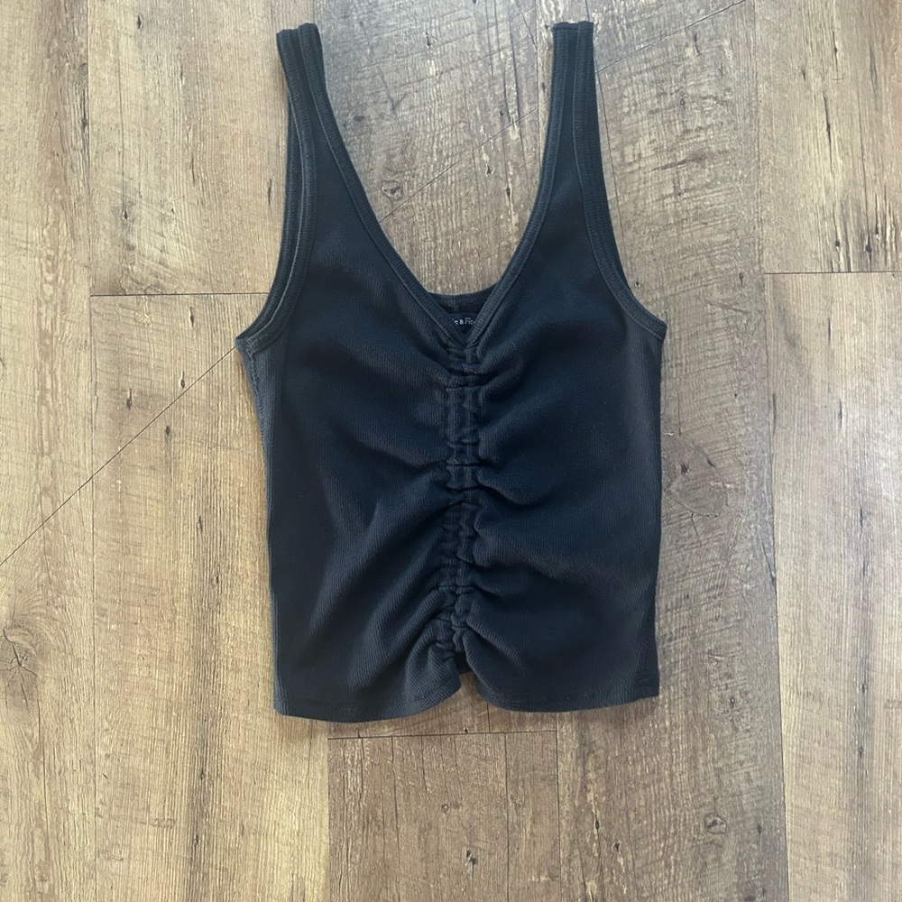 Abercrombie Black Ruched V-Neck Tank Top Size S |Ribbed Stretch | Fitted Trendy - Picture 11 of 11